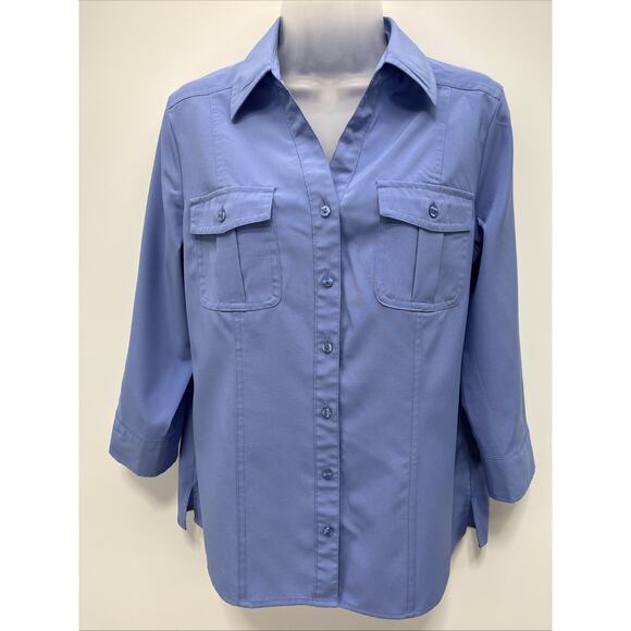 Croft & Barrow Button Up Dress Shirt Women’s Petite M 3/4 Sleeve Pocket Stretch - Picture 1 of 6
